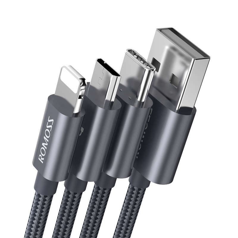ROMOSS CB25A 3 in 1 for Lightning Type-C Micro USB 2.1A USB Cable for Samsung Galaxy S21 Note S20 ul