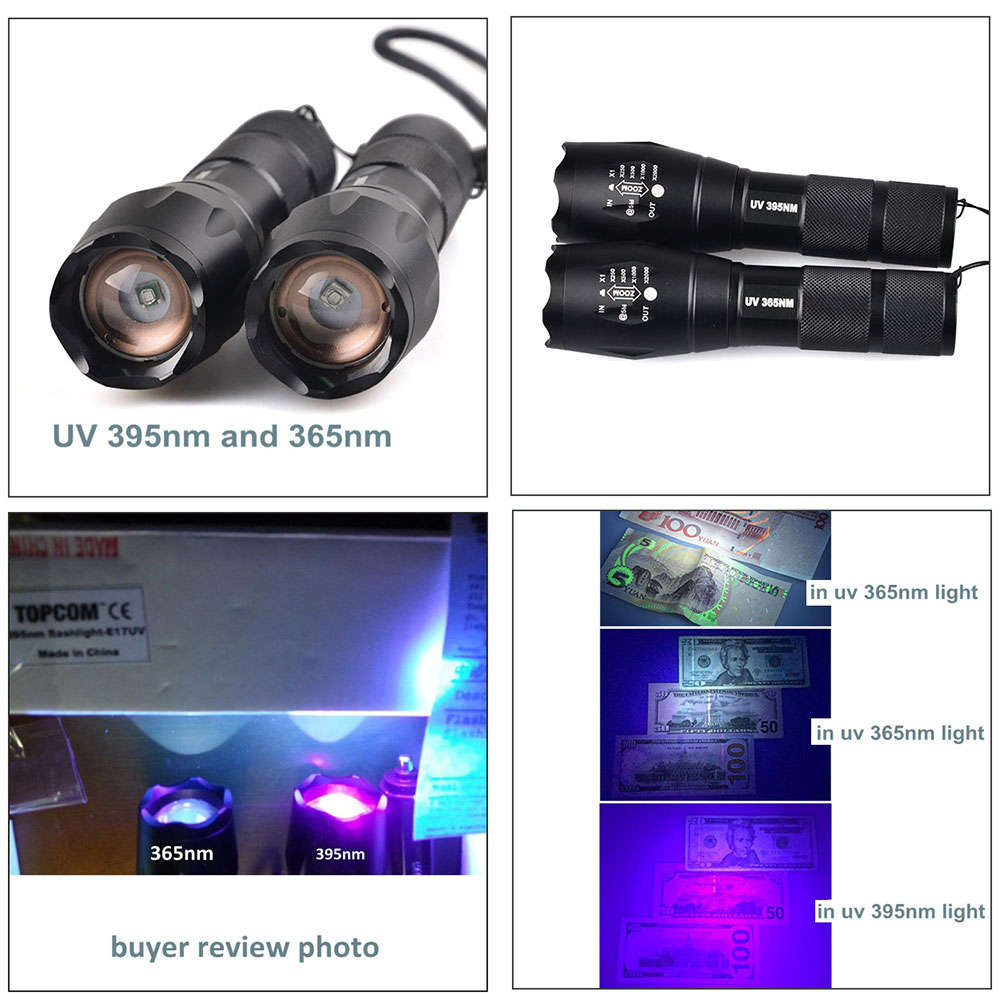 YT-E17UV UV LED 395nM 5W Power Aluminum Zoom Ultraviolet Flashlight
