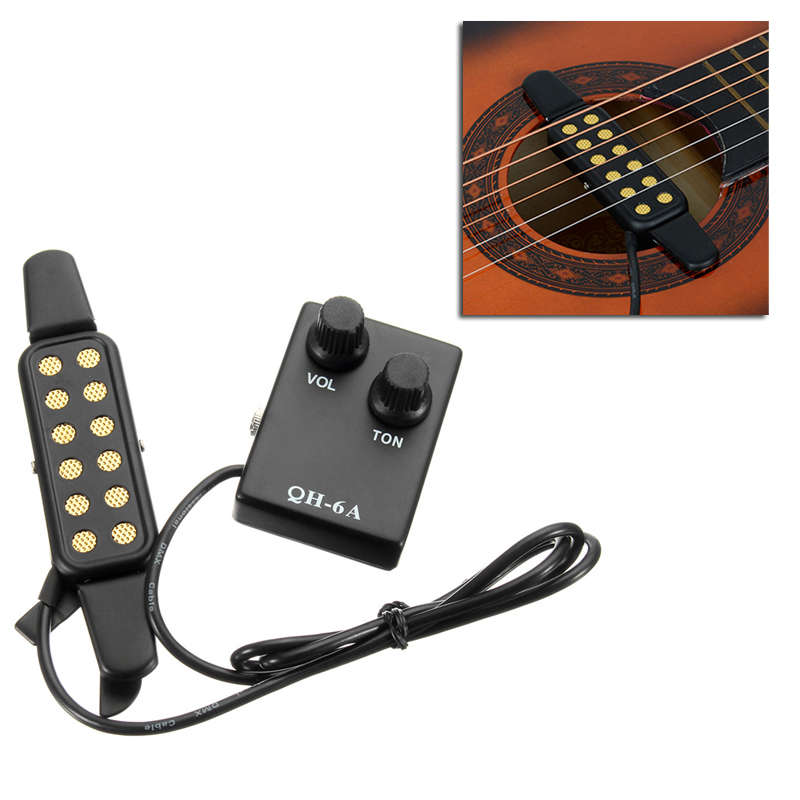 QH-6A Sound Hole Magnetic Preamp EQ Equalizer Tuner Pickup for Acoustic Guitar