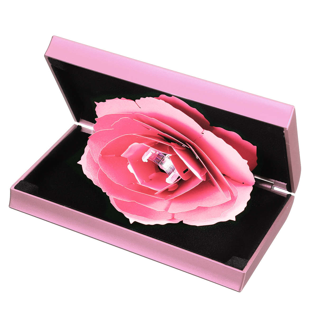 New Folding Rotating Rectangle Rose Ring Box Birthday Valentine's Day Jewelry Bo