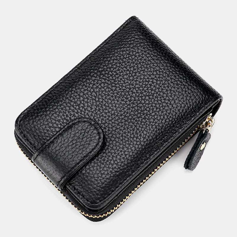 Men Genuine Leather Casual Portable Multi-Card Slot Rfid Anti-Theft Zipper Hasp Driver License Card