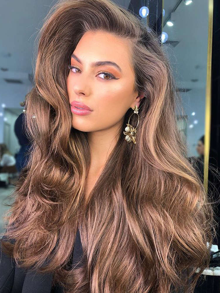 Mixed Color Long Curly Hair Long Bangs High Temperature Fiber Full Head Cover Wig