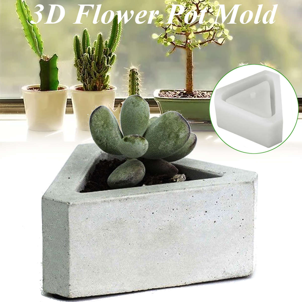 3D Flower Pot Silicone Mold Handmade Triangular Concrete Diy Succulent Plants Pot Making Mould