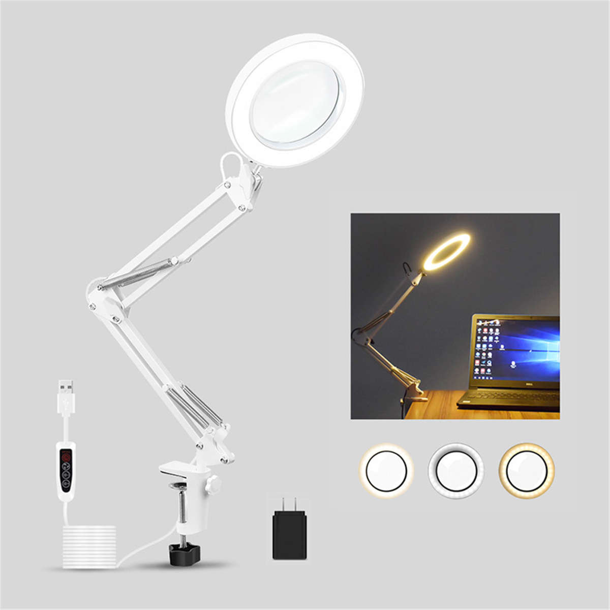 5X Swing Arm Mount Folding Magnifier Desk Table Clamp Lamp Magnifying Glass Len