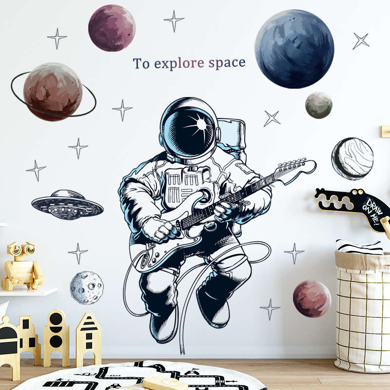 Space Theme Astronaut Wall Sticker Dormitory Living Room Wall Decor Self-Adhesive Bedroom 3d Kids Ro