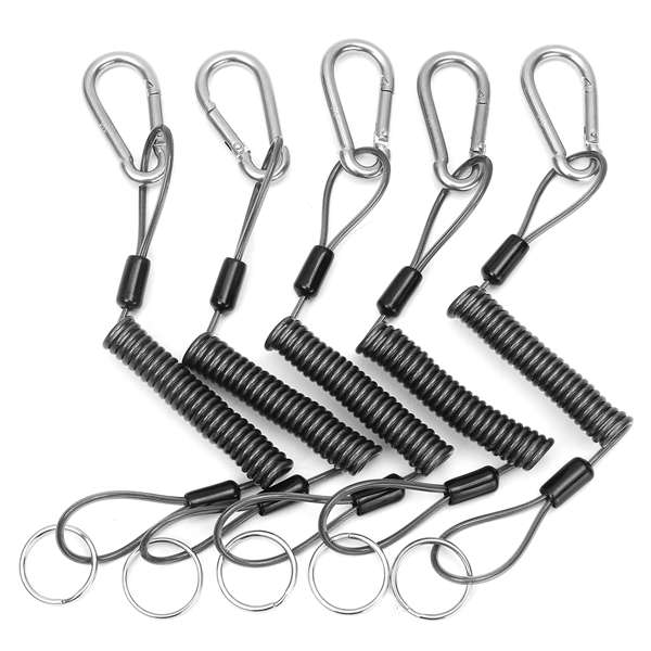 5Pcs 26cm Steel Plier Coil Tether Lanyard Secure Grip Retracting
