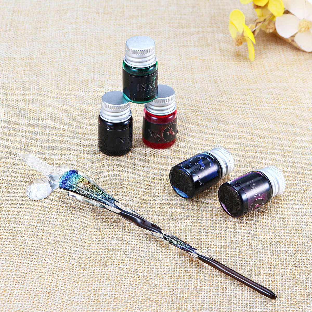 Crystal Glass Dip Pen Ink Set Signature Pen Vintage Handmade Glass Sign Pen Writing Tools