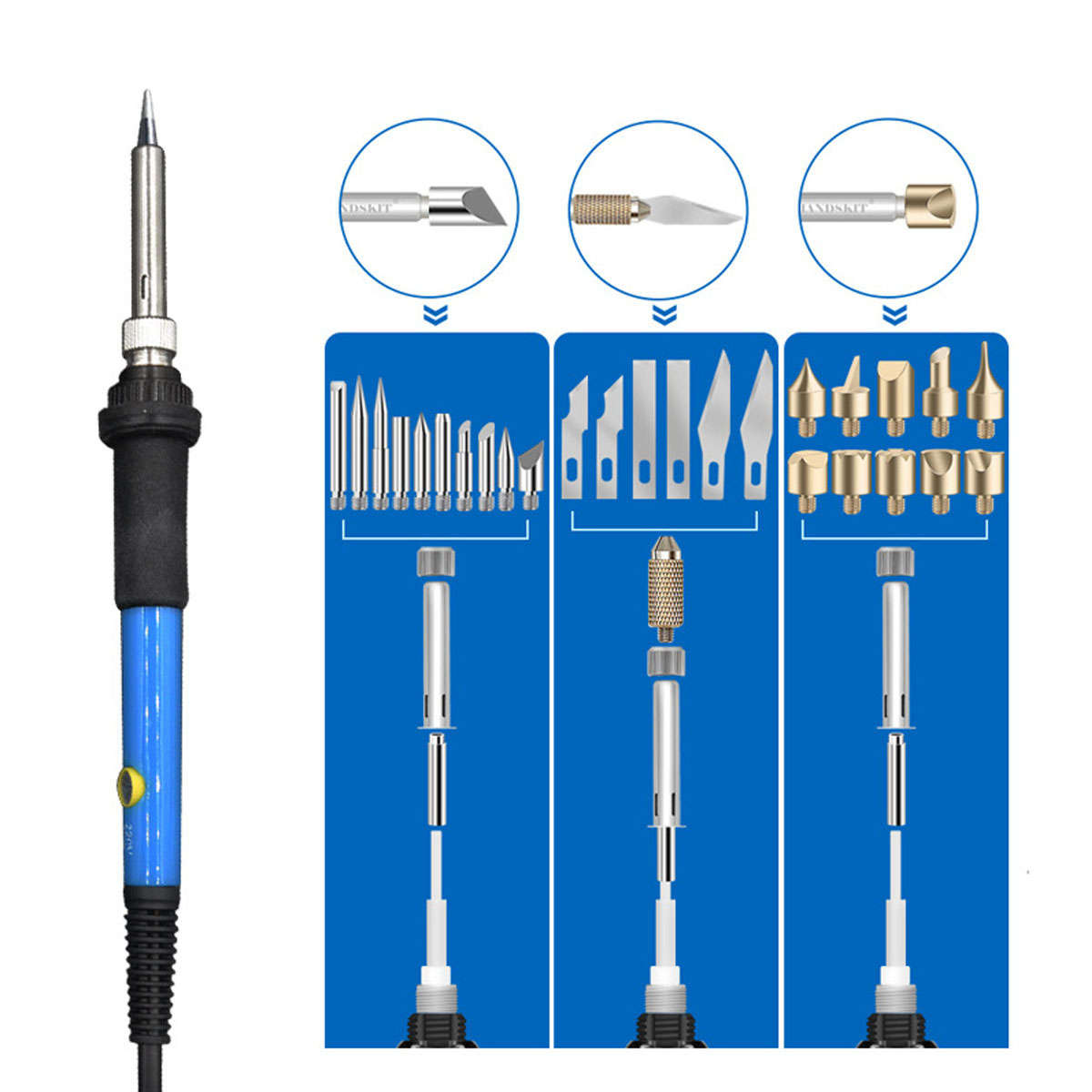 29PCS 110V 220V 60W Wood Burning Pen Set Stencil Soldering Tips Tools Pyrography Kit