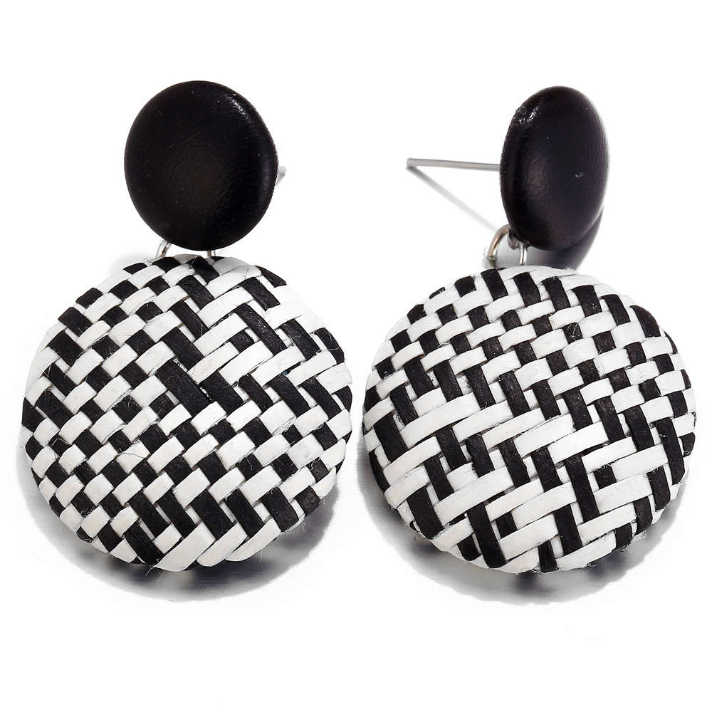 New African Paper Weaving Big Earring Retro Style Round Circle Ear Drop Earring