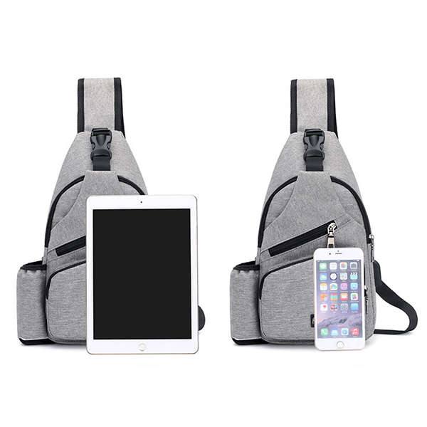 Men Oxford Large Capacity Casual Outdoor Travel USB Charging Port Sling Bag Chest Bag Cross (NO. 07)