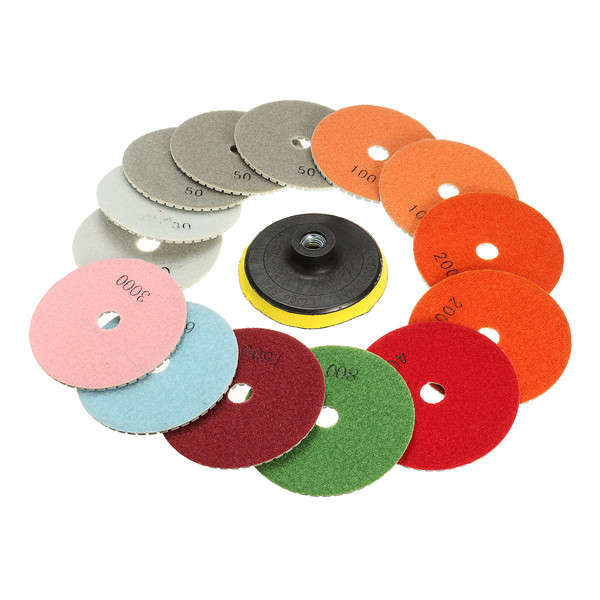 New 15pcs 4 Inch 30-6000 Grit Diamond Polishing Disc with M14 Self-adhesive Pad