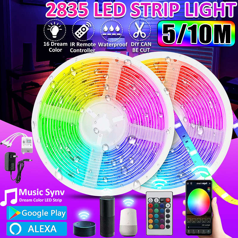 16FT/32FT 5M/10M 2835 RGB IP65 LED Strip Light+bluetooth WiFi Controller+24Keys Remote Control+12V P