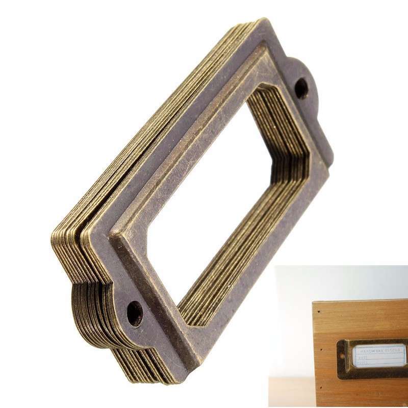 12Pcs Antique Brass Metal Label Pull Frame Handle File Name Card Holder For Furniture Cabinet Drawer
