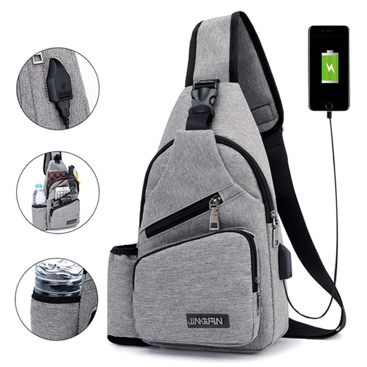Men Oxford Large Capacity Casual Outdoor Travel USB Charging Port Sling Bag Chest Bag Cross (NO. 07)