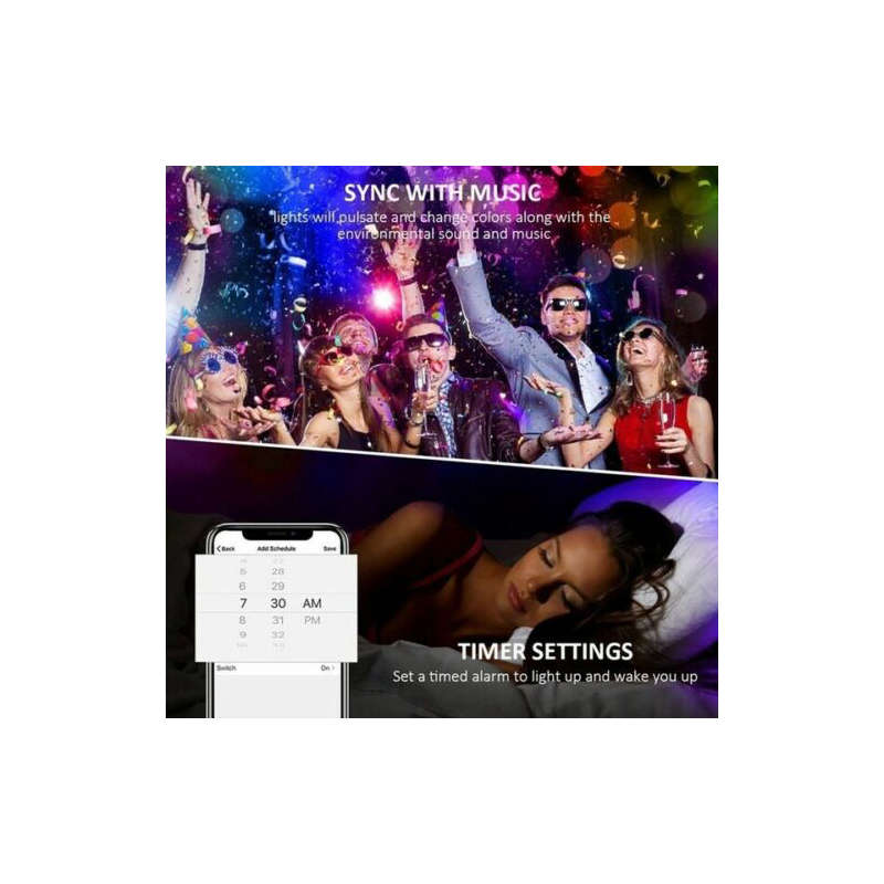 10M LED Smart Strip Lights Music Sync bluetooth App Control Full Kit Remote For Room