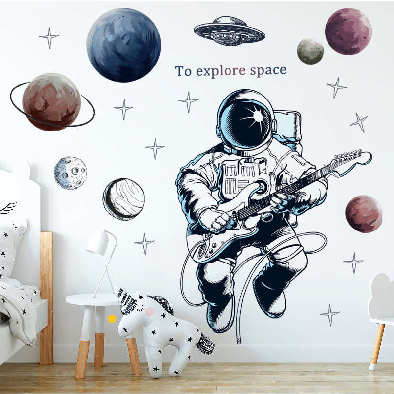 Space Theme Astronaut Wall Sticker Dormitory Living Room Wall Decor Self-Adhesive Bedroom 3d Kids Ro