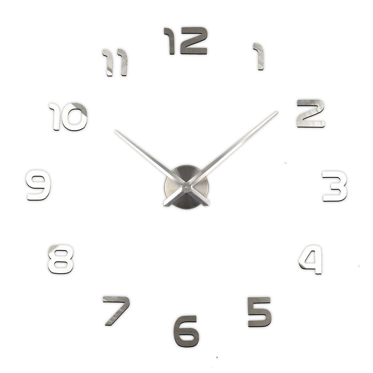 K Govender - Large 3D Number Mirror Wall Sticker Wall Clock - Silver