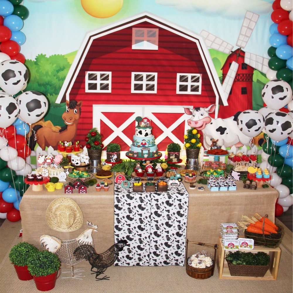 Photography Backgrounds Photo Studio Props Cartoon Red Farm Animals Birthday Party Backdro (SIZE. L)