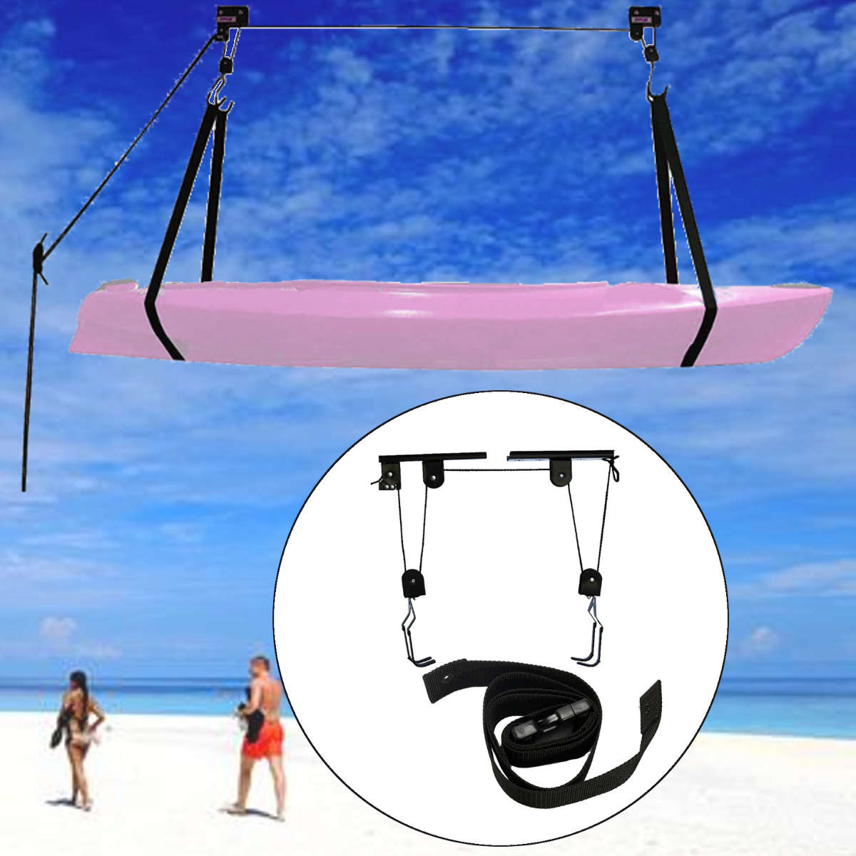120cm Canoe Kayak Hoist Lift Pulley System Belts Storage Garage Ceiling Rack Rope Accessory