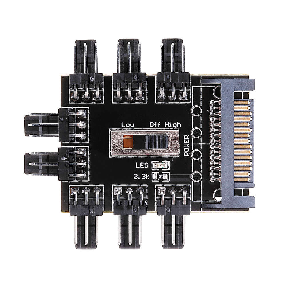 SATA Power Supply Computer Chassis Fan Hub Board FAN HUB Supports 8-way 3Pin Fan Power Supply 3-spee