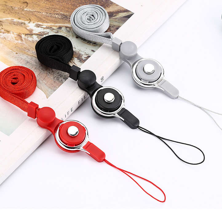 Bakeey 2 in 1 Detachable Universal Phone Ring Holder & Neck Strap Phone Lanyard Work P (Color Black)