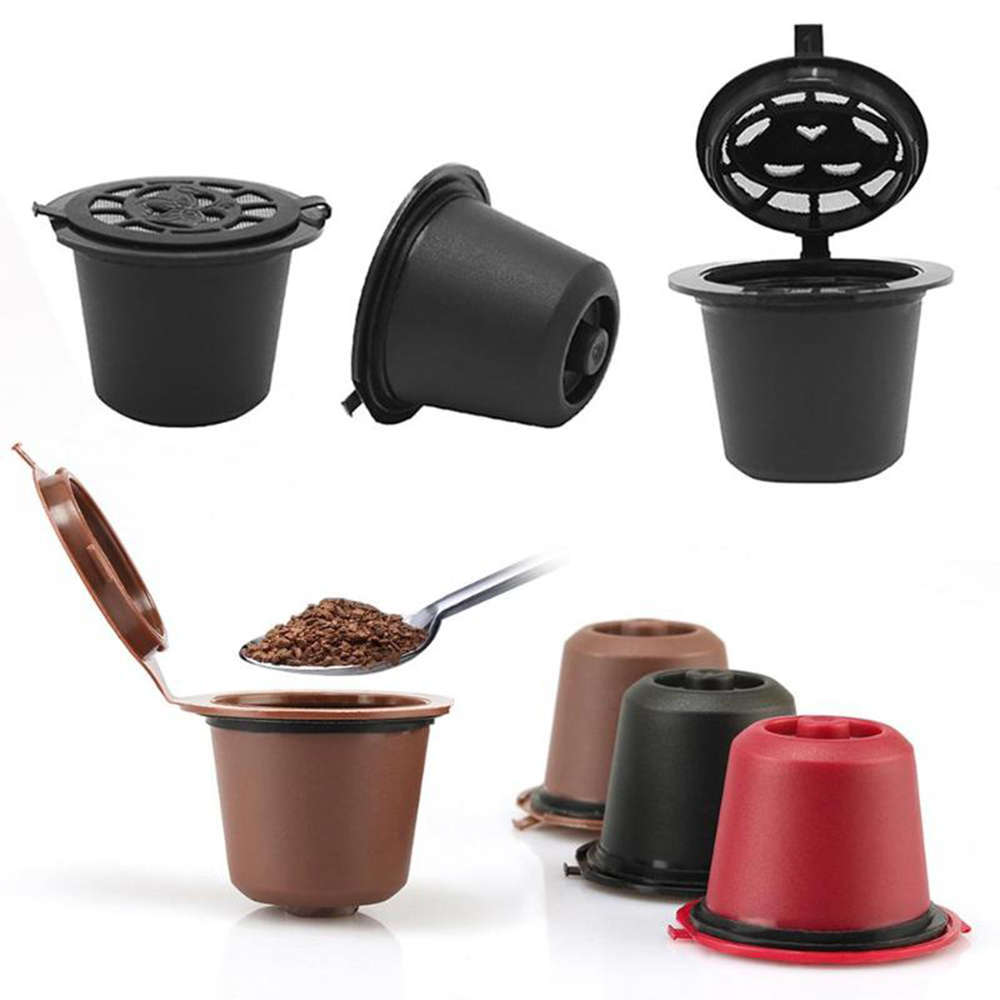 6Pcs/Set 50-100ml Refillable Coffee Capsule Cup Reusable Coffee Pods w/ Coffee Spoon Brush