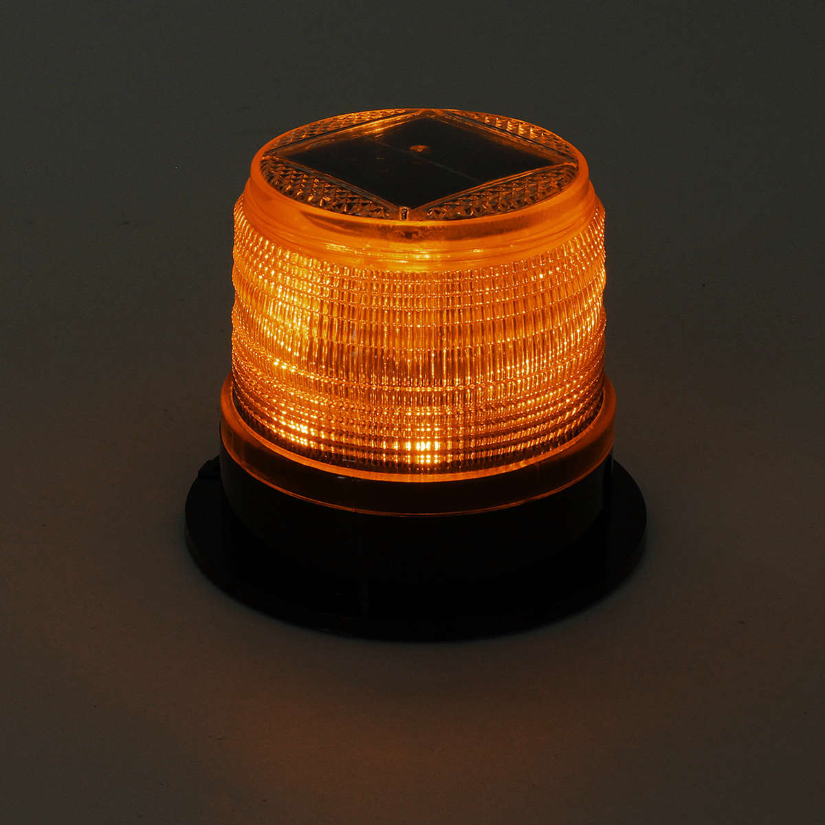 12V Round Roof Solar LED Magnetic Beacon Light Emergency Warning Strobe Yellow IP65 Waterproof