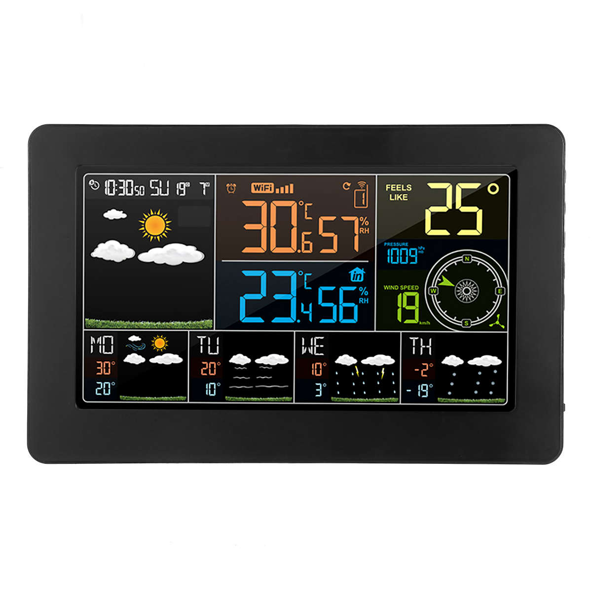 LED Wifi App Weather Station Alarm Clock Thermometer Barometer Wireless Sensor