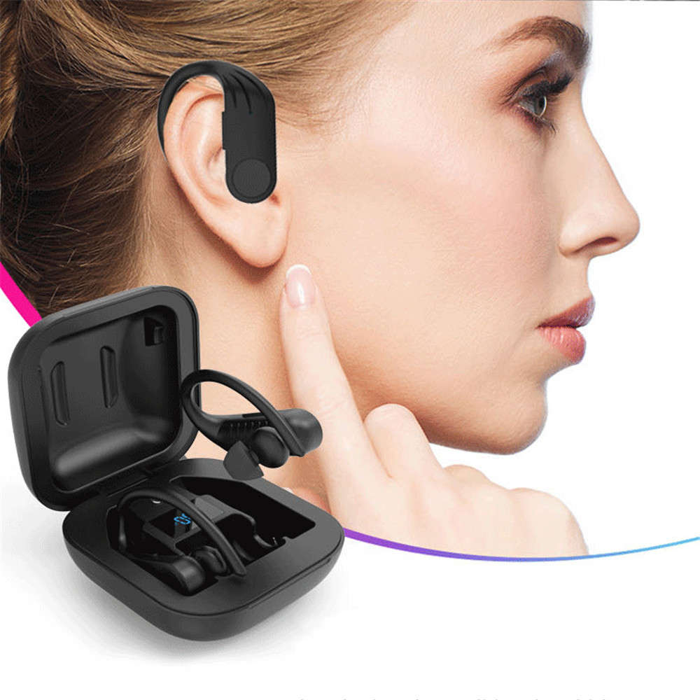 Wireless bluetooth 5.0 Ear Hook Headphones Waterproof CVC8.0 Noise Cancelling Earphone with Charging