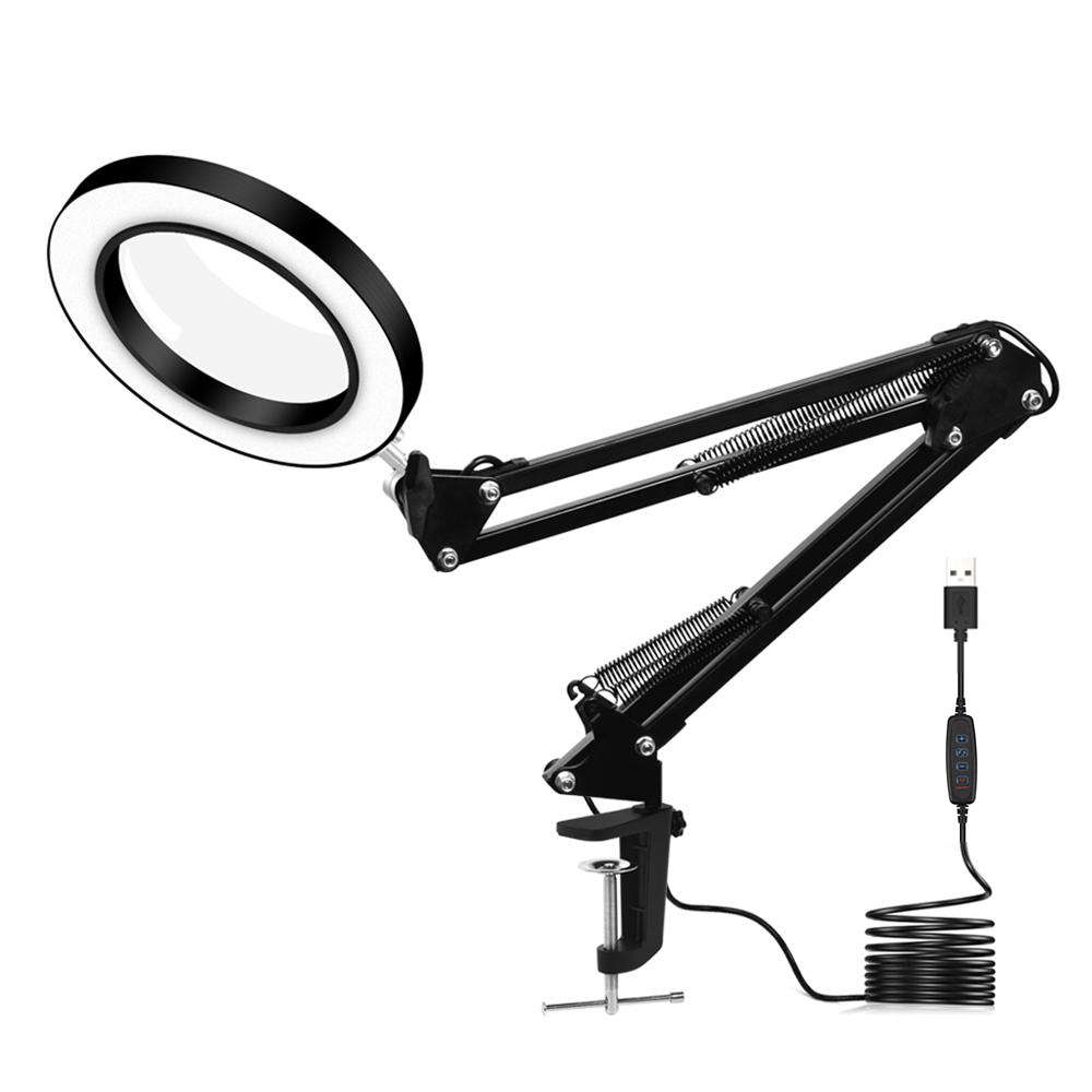 Lighting LED 8X 14W 740mm Magnifying Glass Desk Lamp with Clamp Hands USB-powered LED (Color1 Black)