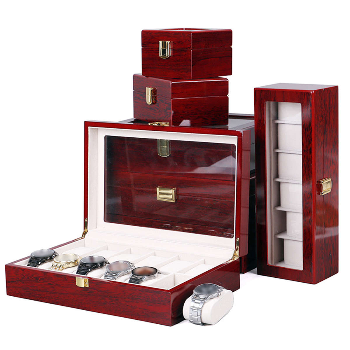 2/3/5/6/10/12 Slots Wooden Watch Display Case Holder Collection Storage Organizer Box (Size 2)