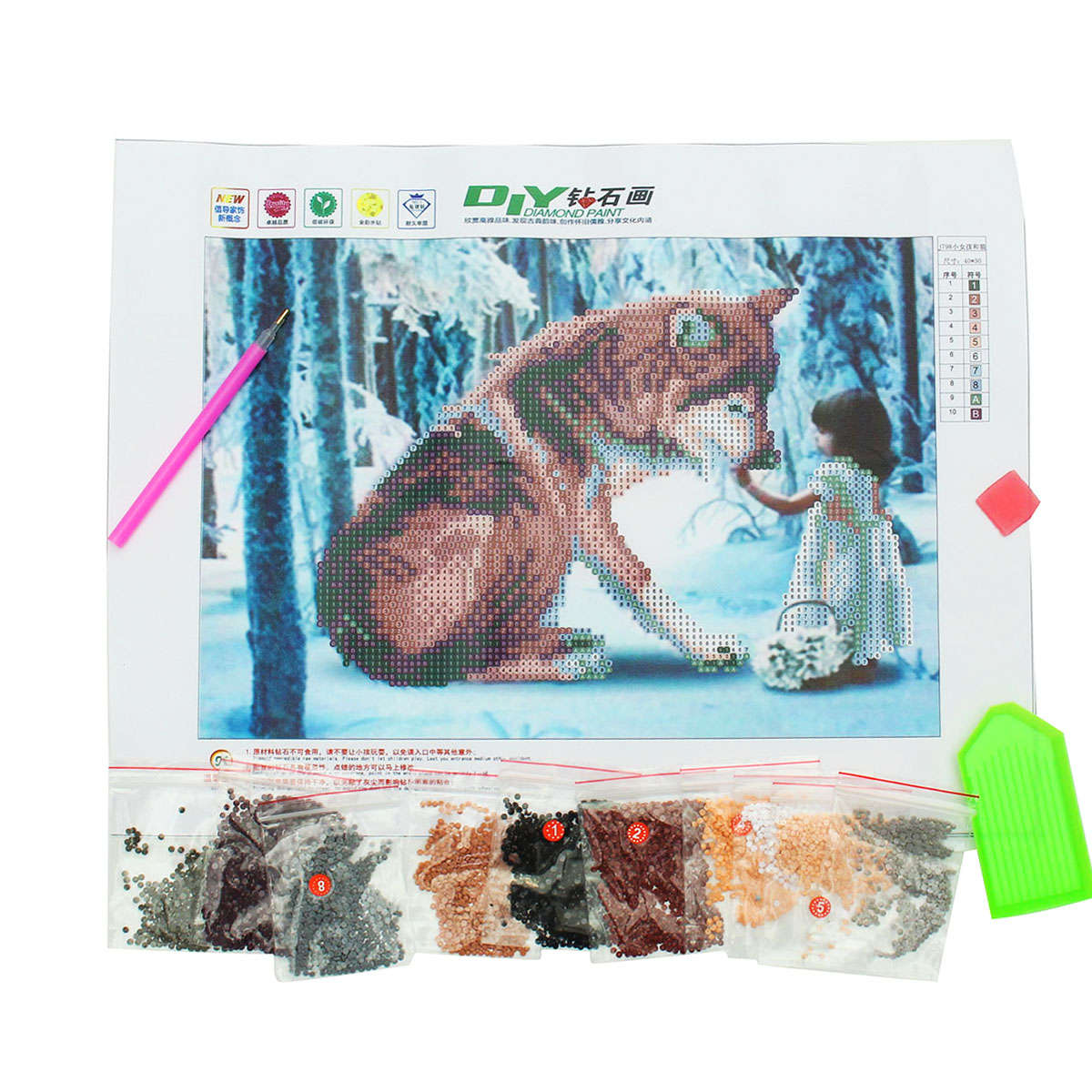30*40CM DIY 5D Diamond Wolf Girl Embroidery Paintings Tool Paste Stitch Home
