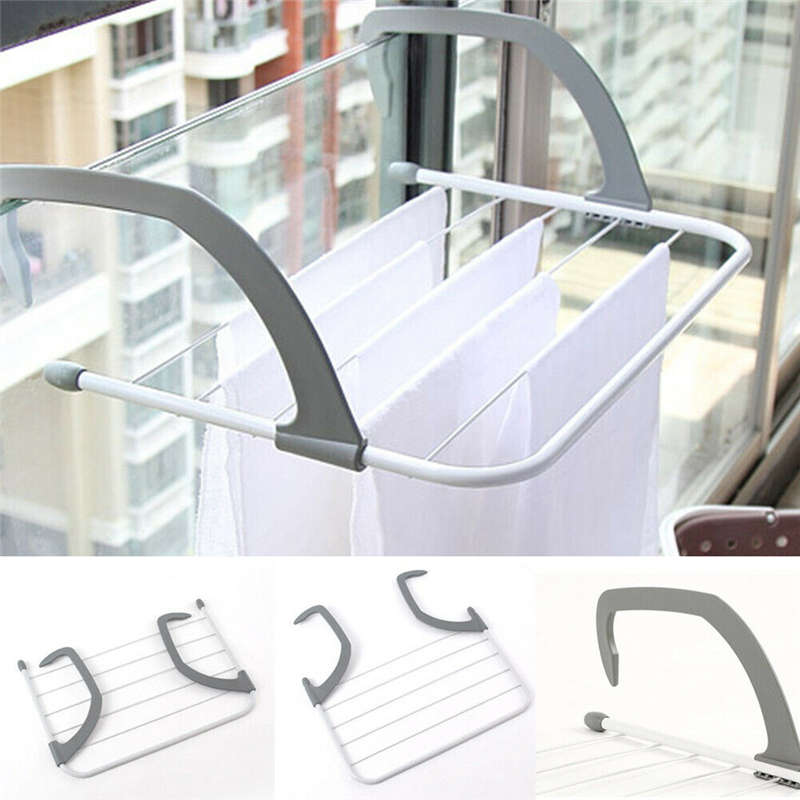 Folding Drying Rack Outdoor Portable Cloth Hanger Balcony Laundry Dryer Airer...-(Color Gray)