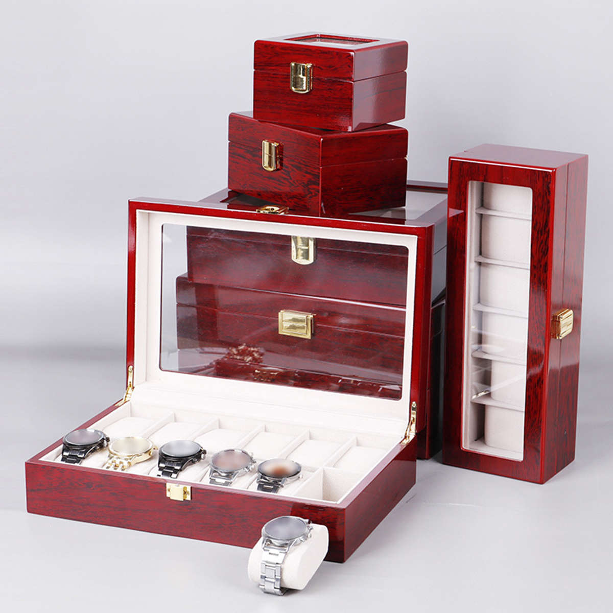 2/3/5/6/10/12 Slots Wooden Watch Display Case Holder Collection Storage Organizer Box (Size 2)
