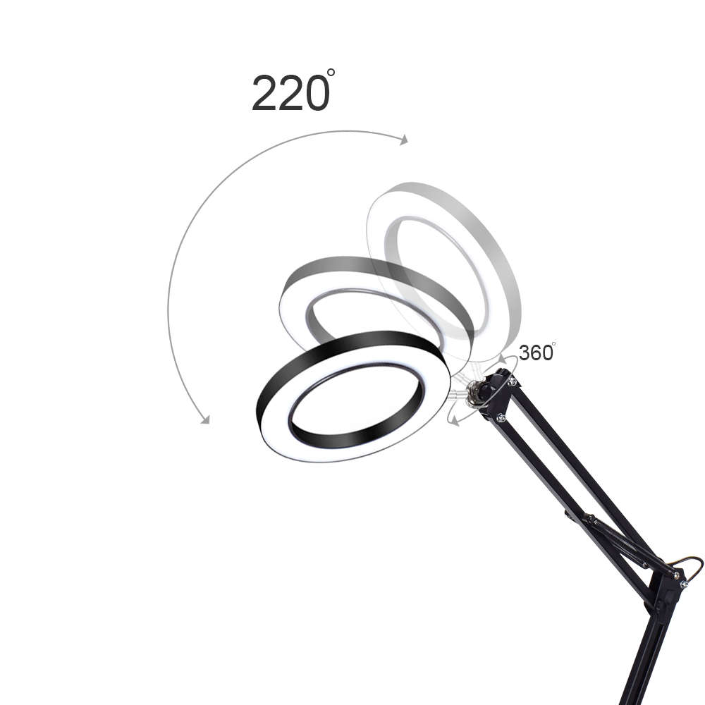 Lighting LED 8X 14W 740mm Magnifying Glass Desk Lamp with Clamp Hands USB-powered LED (Color1 Black)
