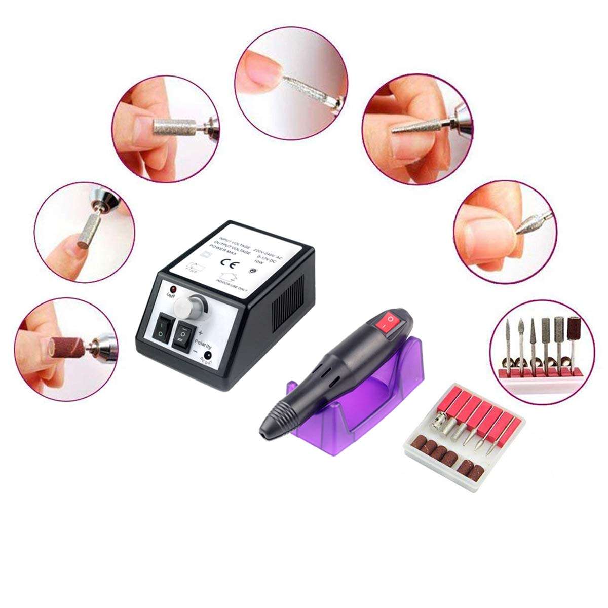 Profession Manicure Pedicure Electric Drill File Nail Art Pen Machine Tool Kit (Color1 Purple)