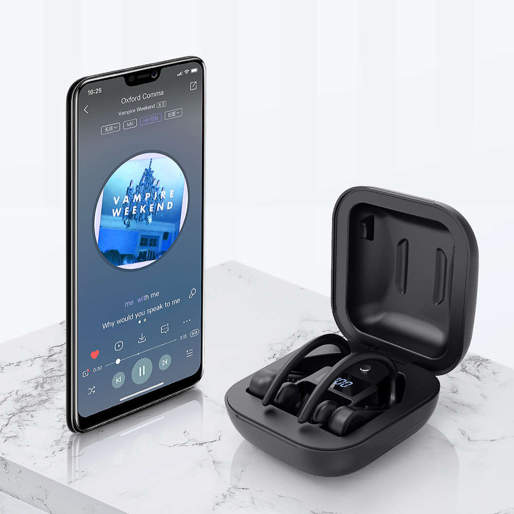 Wireless bluetooth 5.0 Ear Hook Headphones Waterproof CVC8.0 Noise Cancelling Earphone with Charging