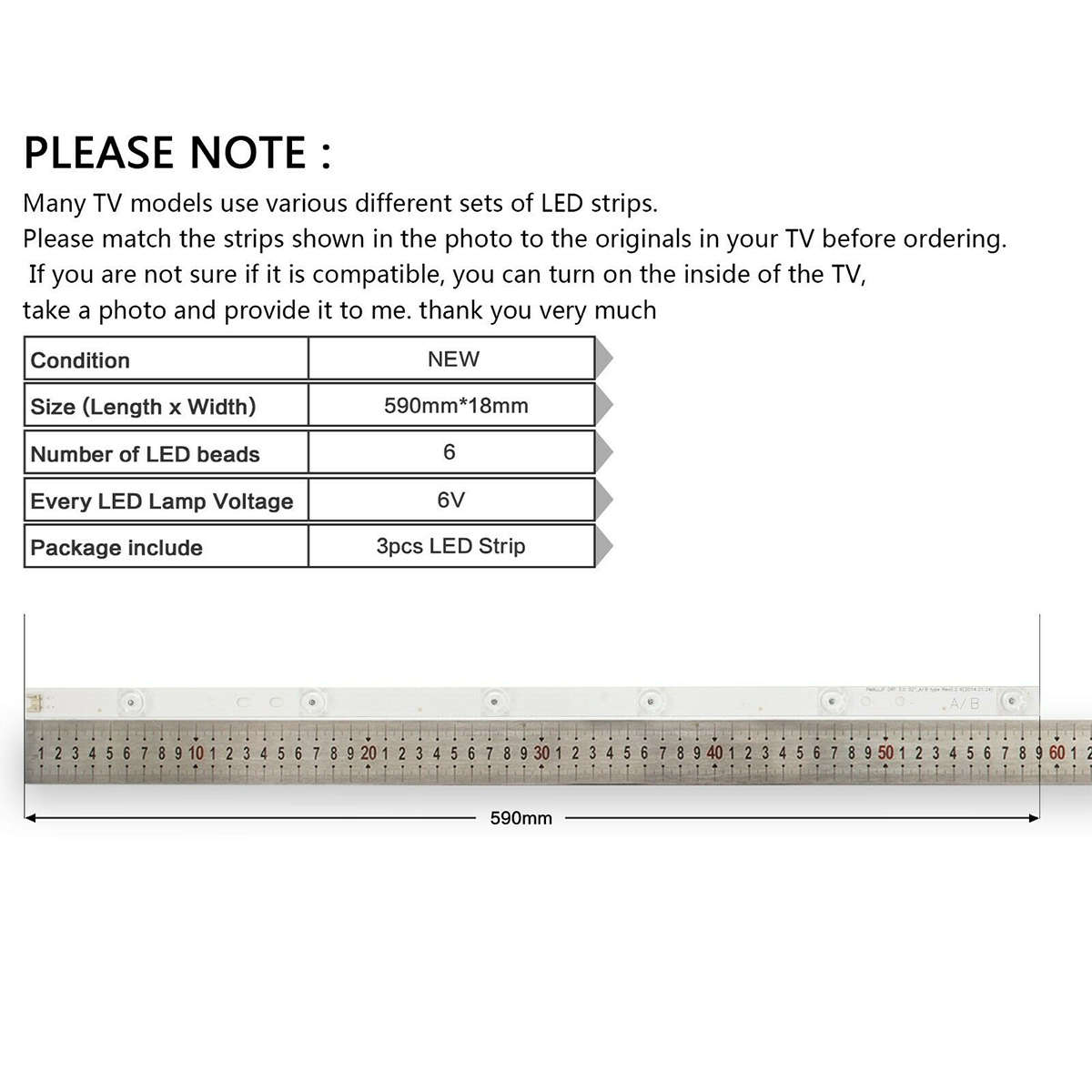 3PCS 590MM LED Rigid Strip Bar Light For LG32LB INNOTEK DRT 3.0 32_A/B Type 6916L-1974A 6916L-197...