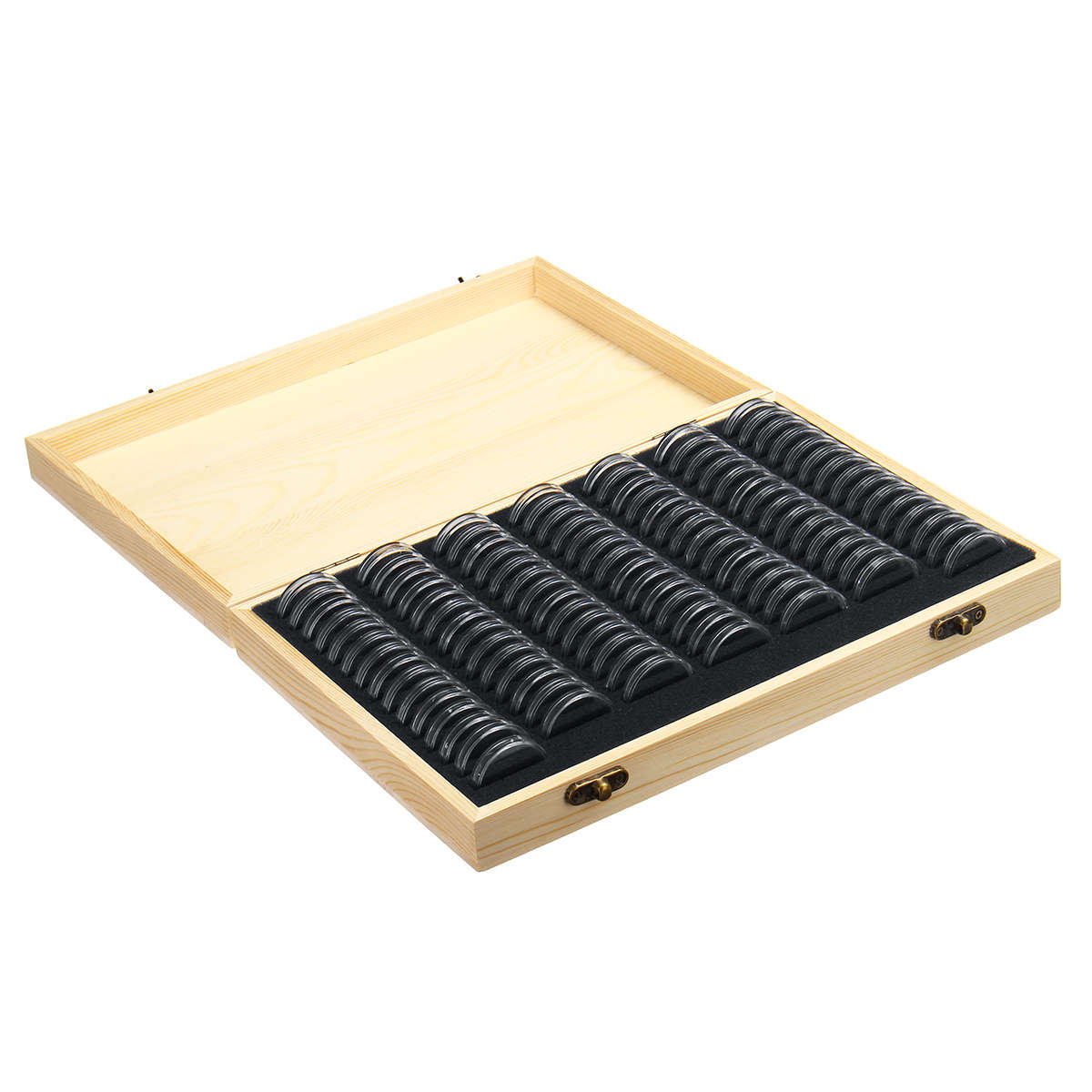 100PCS Rugged Wooden Commemorative Coin Display Case Capsule Holder Storage Collection Box...