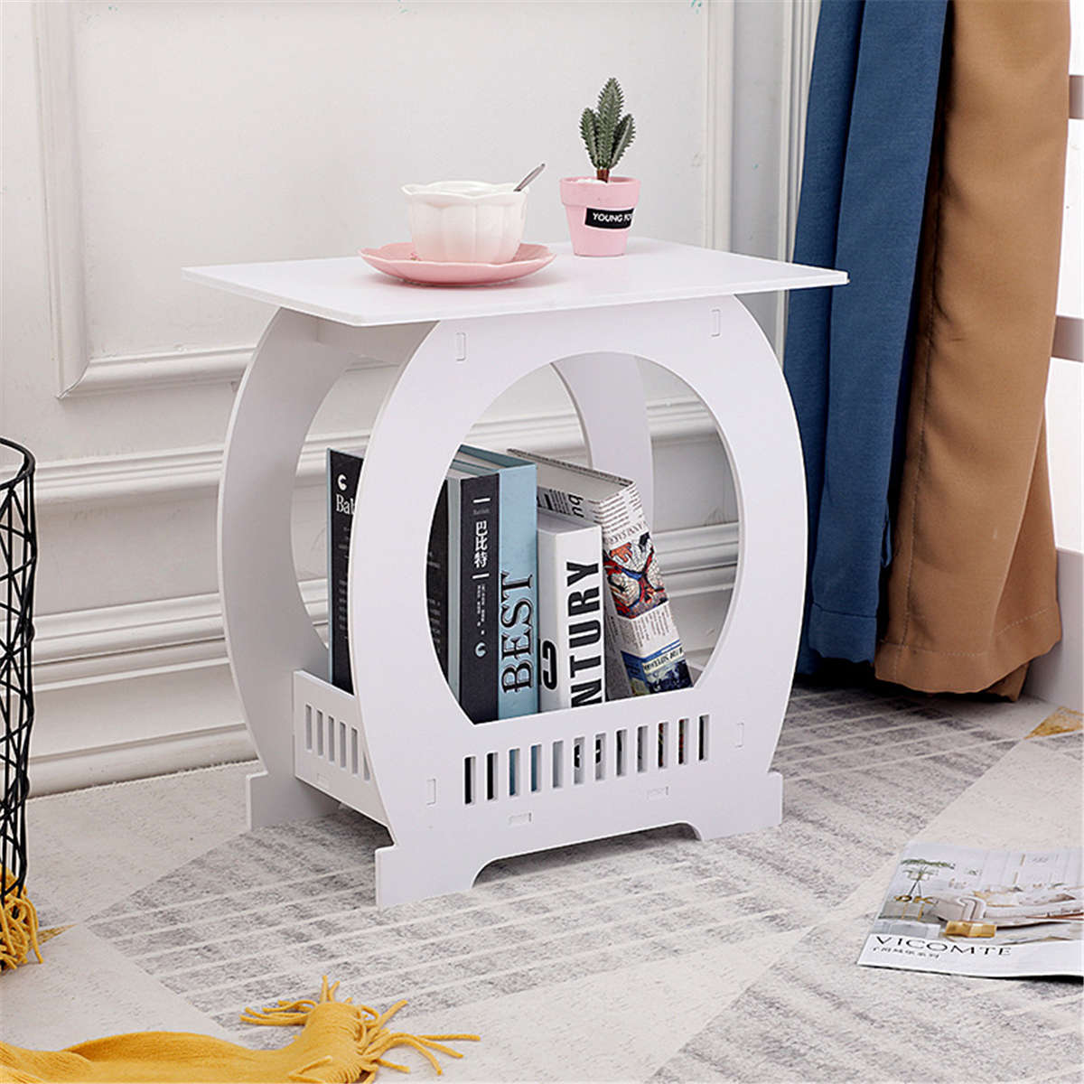 Mini Side Table Coffee Table Bookshelf Sofa Side Shelf Bed Side Table wi