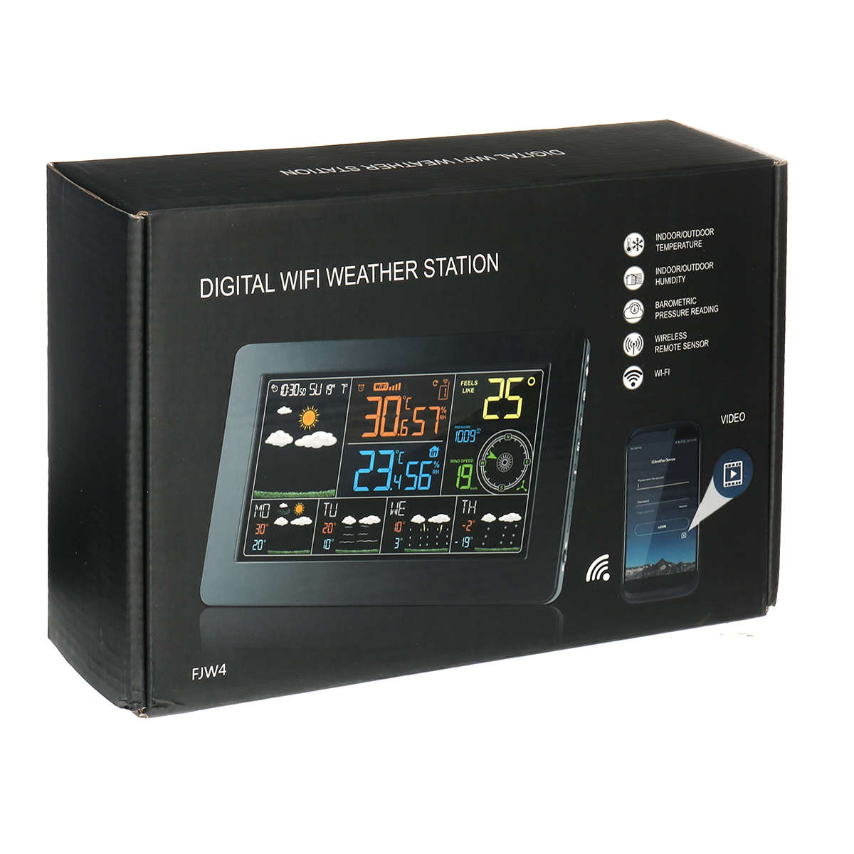 LED Wifi App Weather Station Alarm Clock Thermometer Barometer Wireless Sensor