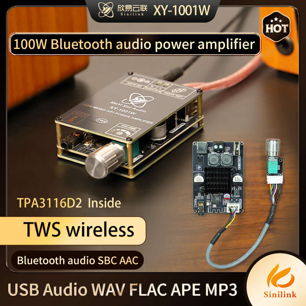 Integrated Panel - Sinilink XY-1001W TWS bluetooth 5.3 Amplifier Board Mono 100W TPA3116D2 AUX USB S