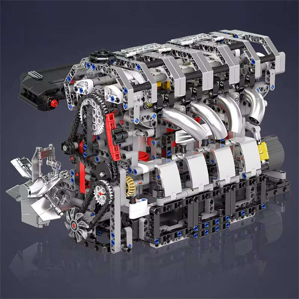 Silver - Mould King 10087 L4 Gasoline Engine Model Building Block Technical Car Motorised Inline 4-c