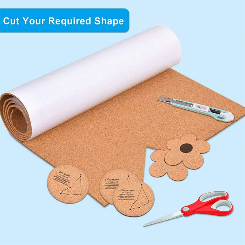 Brown - Self Adhesive Cork Board Roll 1/8 Inch Thick 11.8 x 23.6 Inches Natural Cork Material Custom