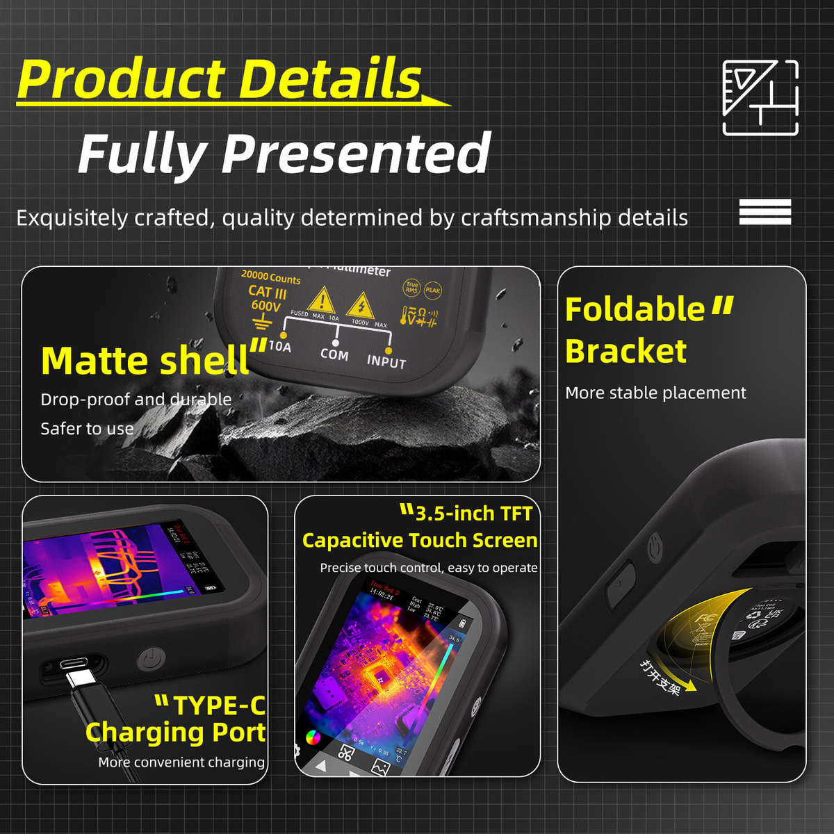 With Macro Lens - BSIDE SH6 Thermal Imaging Multimeter 320x320 Handheld IR Camera 3.5" Touch Screen