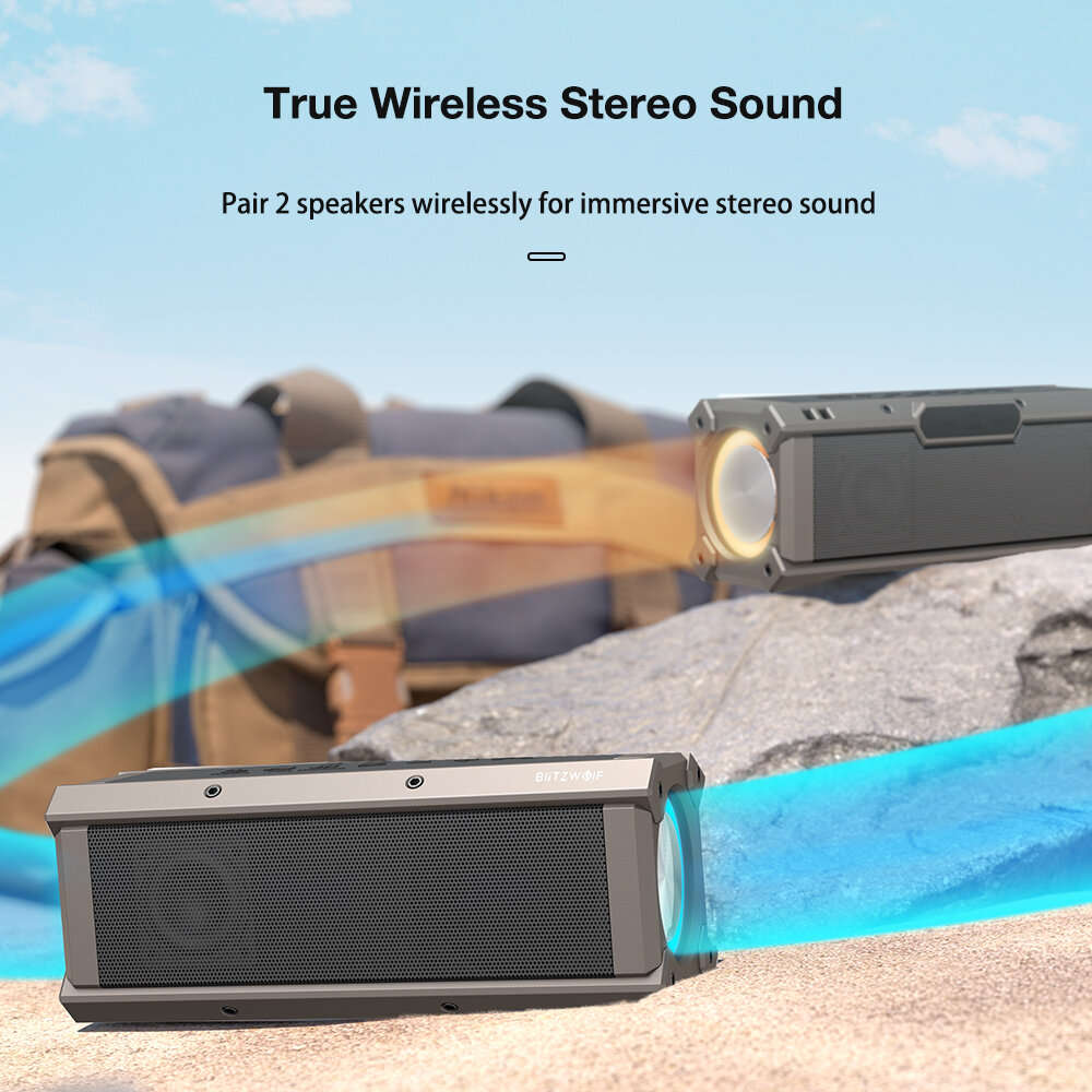 Black - BlitzWolf BW-WA3 100W bluetooth Speaker Portable Speakers Quad Drivers Dual Diaphragm Deep B