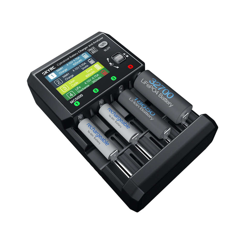 EU Plug - SKYRC MC5000 Cylindrical Battery Charger and Analyzer 2.8 inch Display Screen PD65W Built-