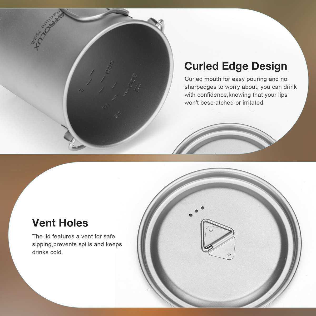 005 - Astrolux Ti-M1 Titanium Mug Titanium Pot Lightweight Camping Pot Titanium Cup Titanium Backpac