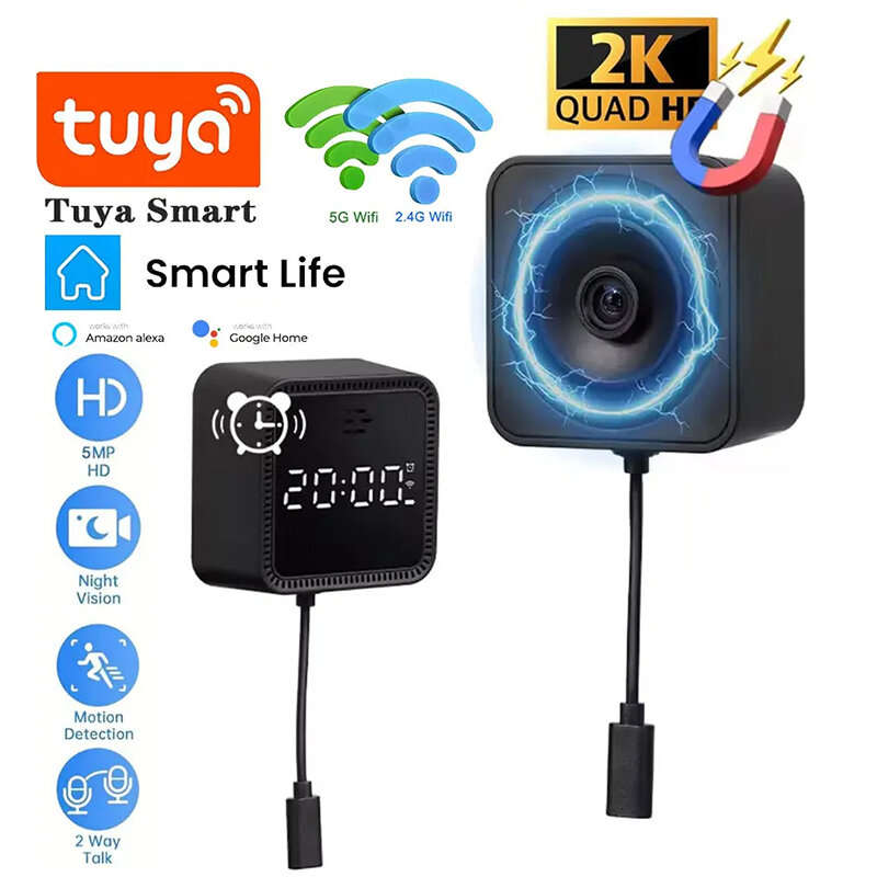 Black - Tuya 5MP 2K 5G WiFi IP Camera Indoor Magnetic Window Security Camera Ai Detections With Time