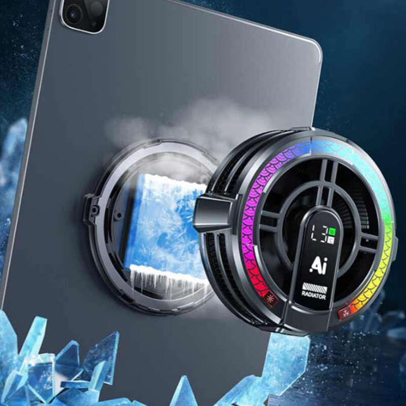 Black - H6pro Magnetic Semiconductor Tablet Cooler for iPad Cooling Fan with Ai Smart Temperature Co